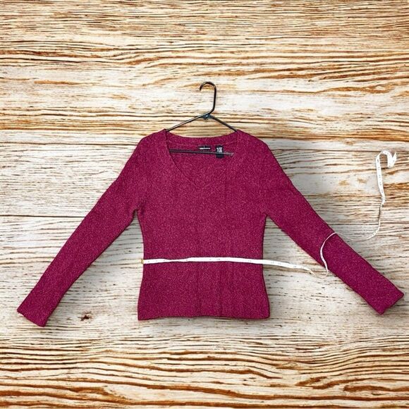 90’s Moda international x Victoria’s Secret Burgundy v neck stretch sweater sz L - Picture 7 of 13